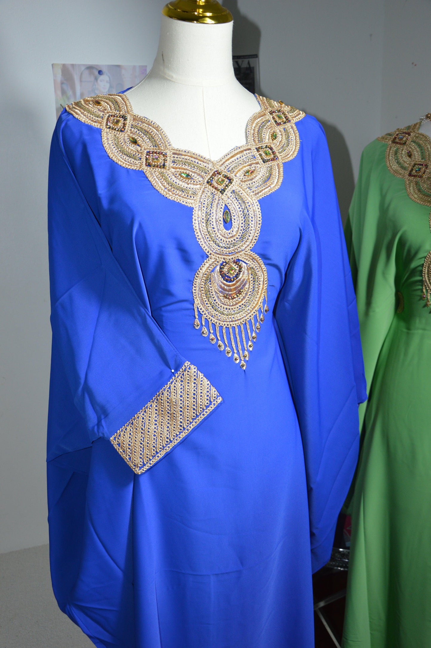 Gandoura farasha bleu royal coupe papillon - vue complète