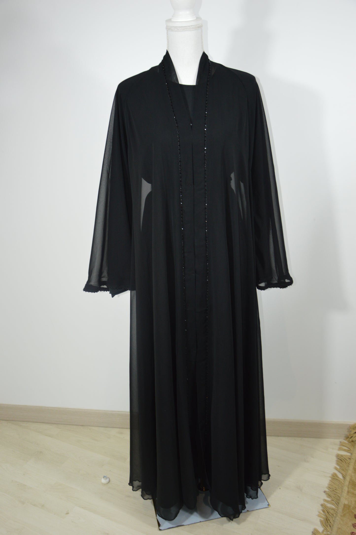 Abaya Noir Perle & Transparent Noir
