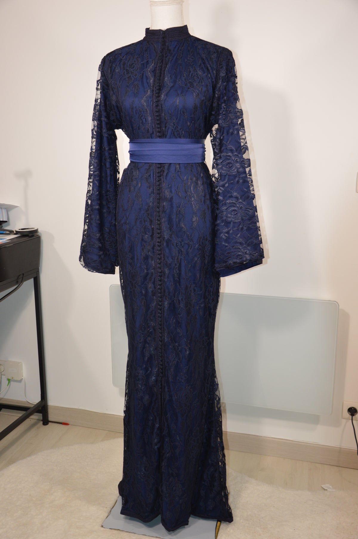Caftan Sirène Dentelle Bleu Nuit