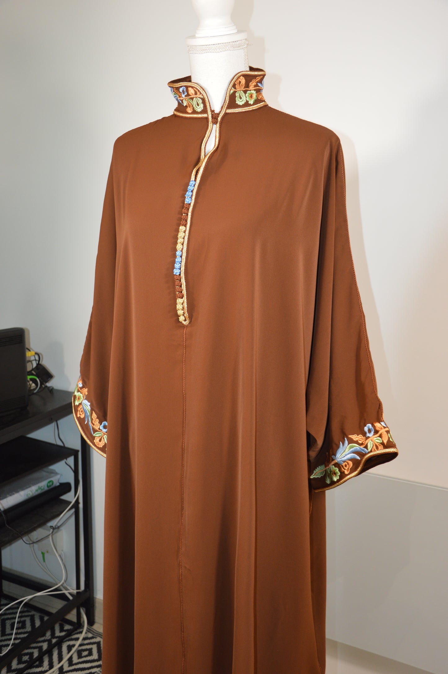 Gandoura Col Montant Marron