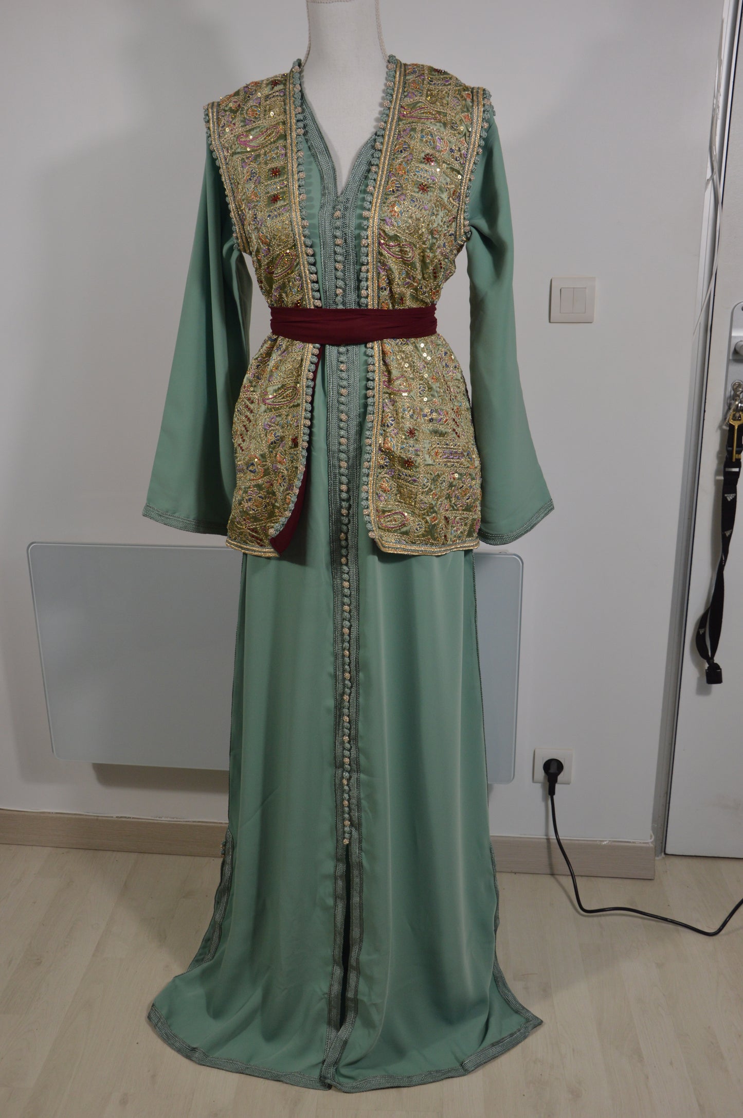 Caftan SARIA Vert Bordeaux