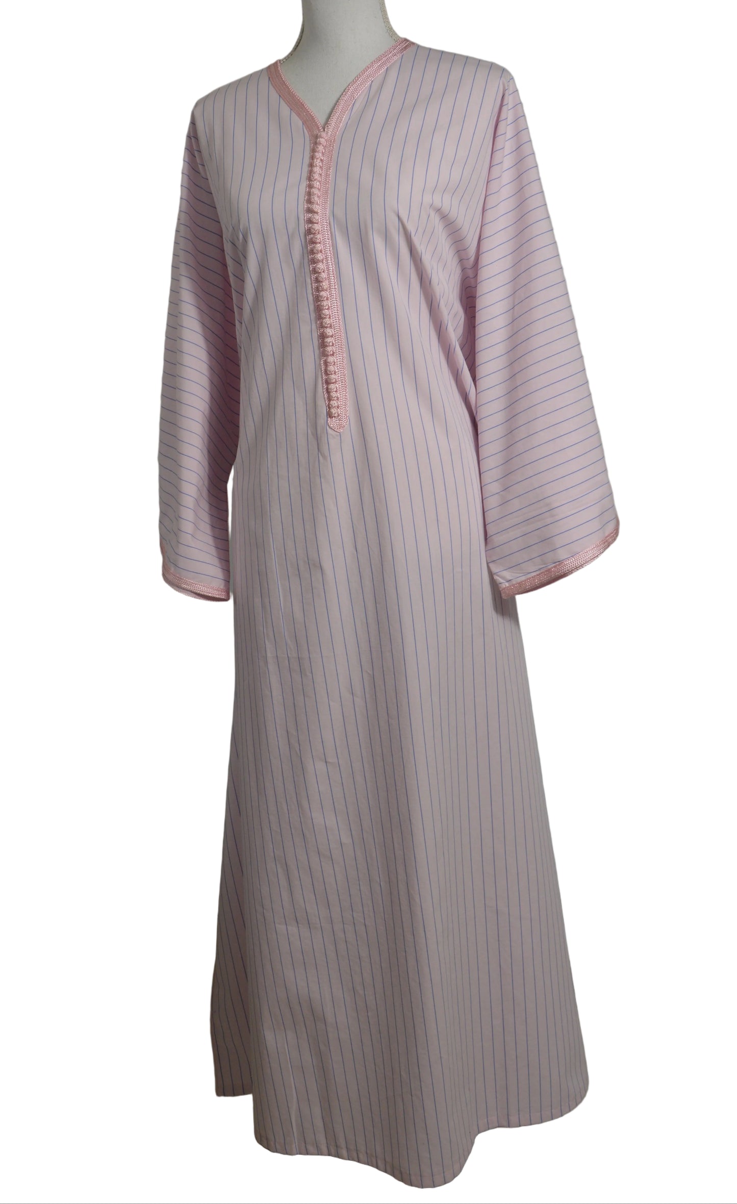 Gandoura en lin rayée rose et bleu - zeynaya prestige