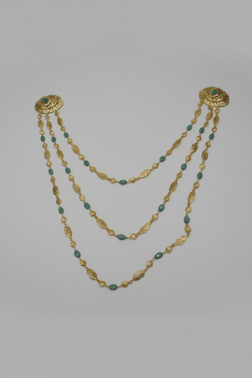 Collier Broche verte or Mariée | Parure Nuptiale Marocaine – ZEYNAYA PRESTIGE – vue 3