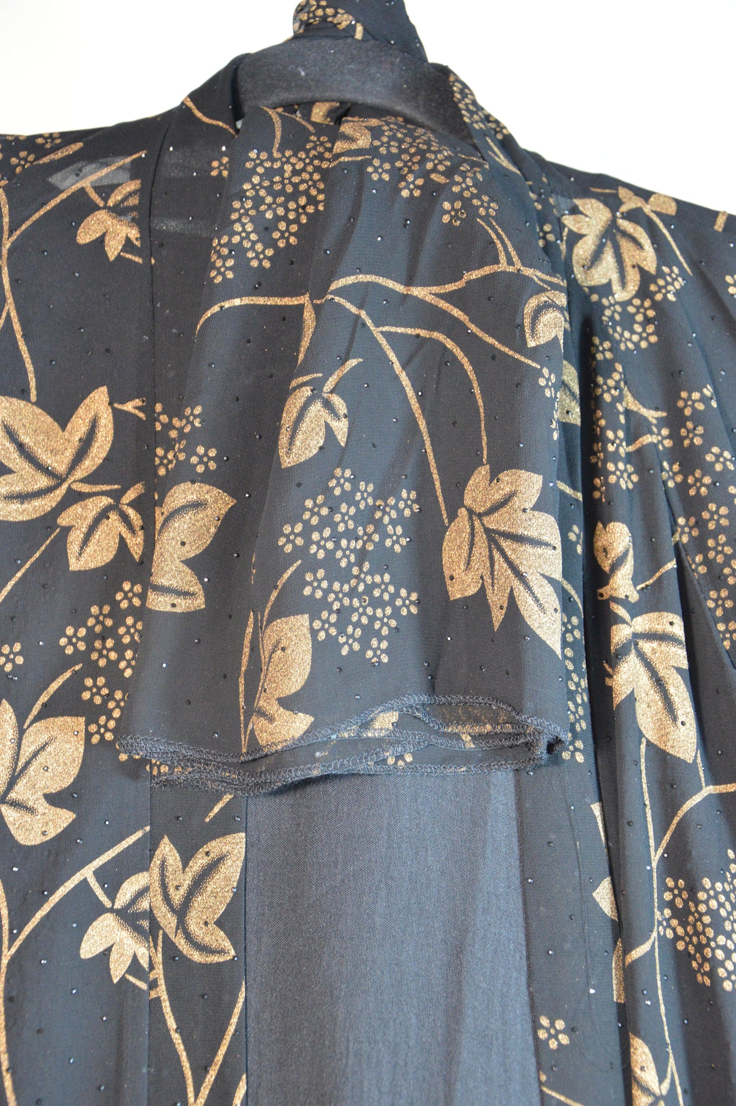 Abaya Kimono Perle Strass Fleur Marron & Noir