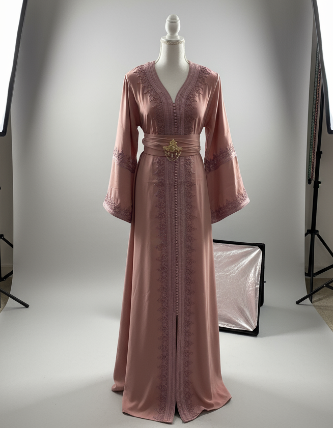 Caftan Rose Poudré Élégance Royale