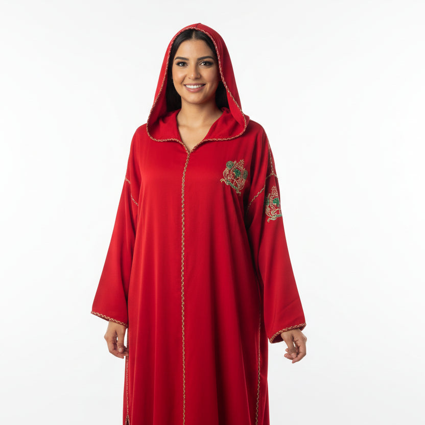 Djellaba Perle Rouge - Djellaba Marocaine Luxe Brodée