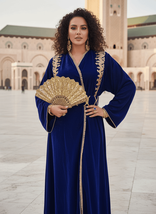 Caftan kimono velours bleu roi - Vue principale