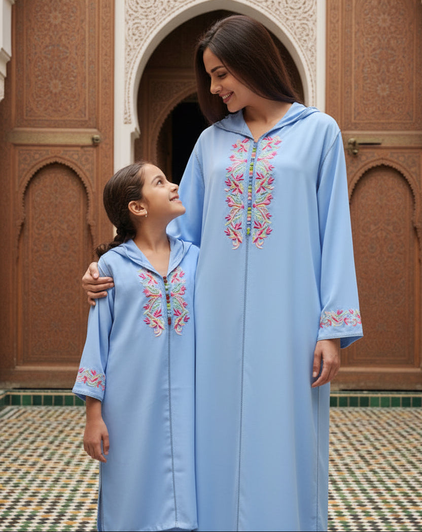 Jellaba Duo Maman et Fille - Ensemble Assorti Marocain de Luxe