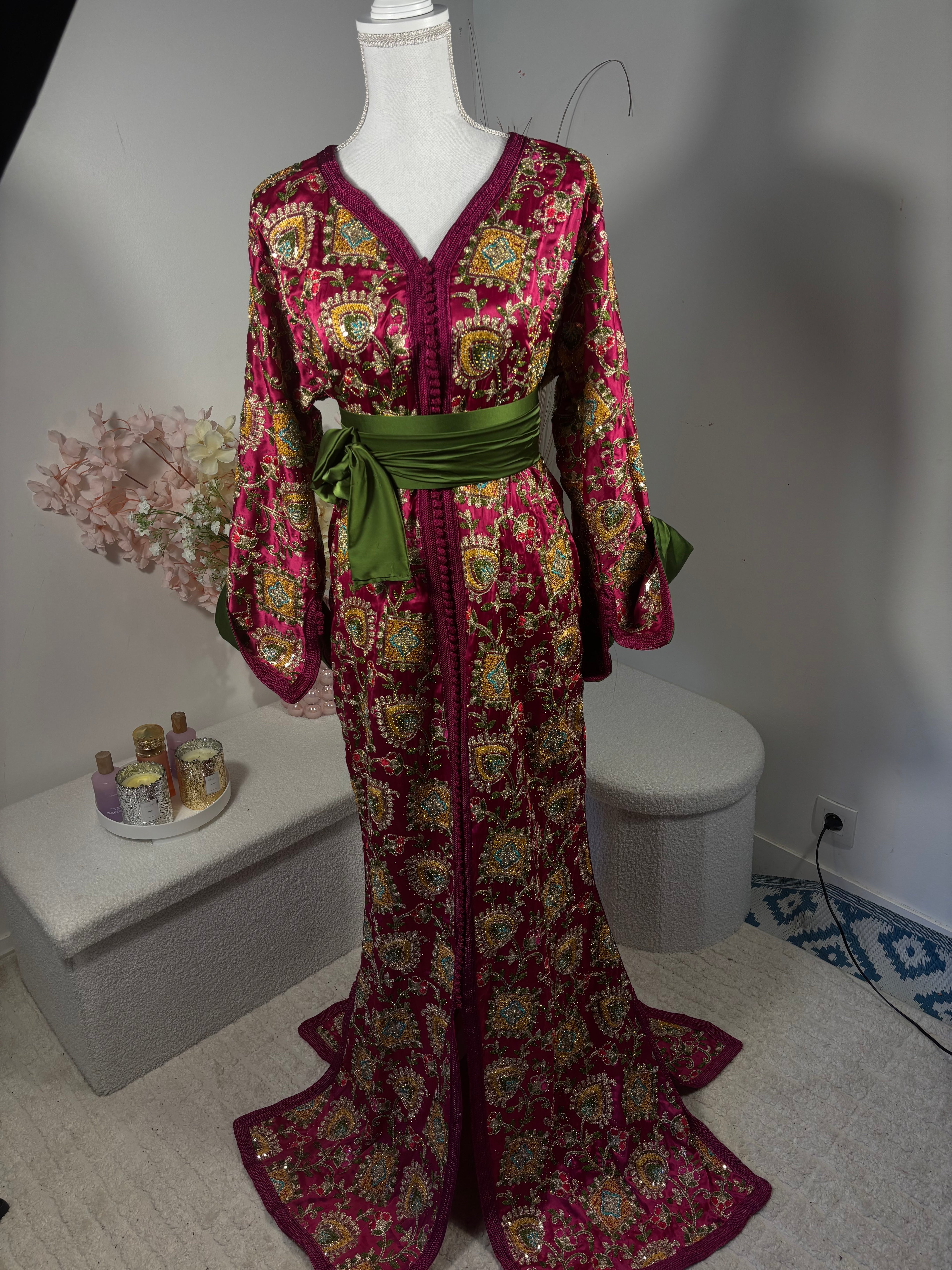 Caftan Sari Sirène Grenat Imperial - Zeynaya Prestige