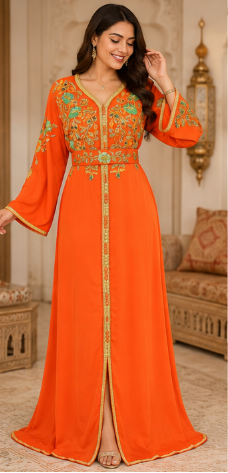 Caftan Orange corail brodé