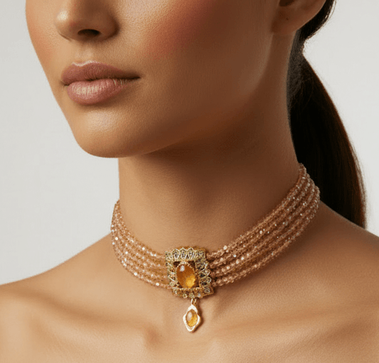 Collier oriental pêche – médaillon ovale orange - Zeynaya Prestige