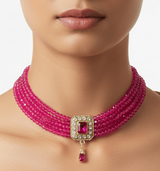 Collier oriental fuchsia – pierre carrée sertie - Zeynaya Prestige