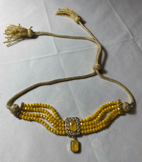 Collier oriental jaune safran – pierre rectangulaire - Zeynaya Prestige