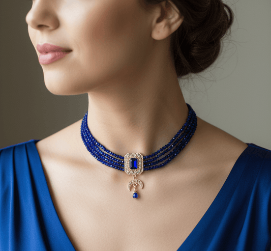 Collier oriental bleu roi – pierre rectangulaire - Zeynaya Prestige