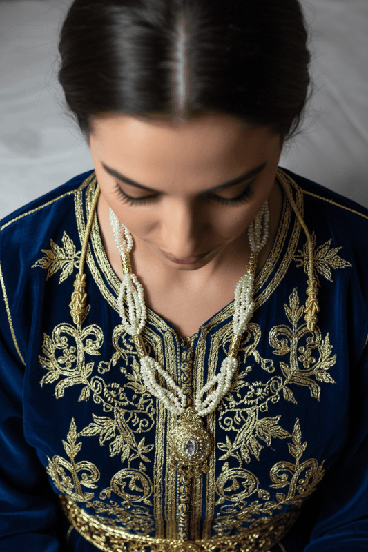 Collier oriental blanc nacré – grand médaillon travaillé - Zeynaya Prestige
