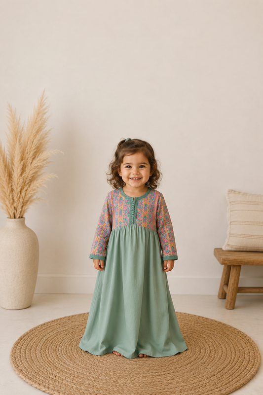 Caftan Sari Menthe Vert et Rosé