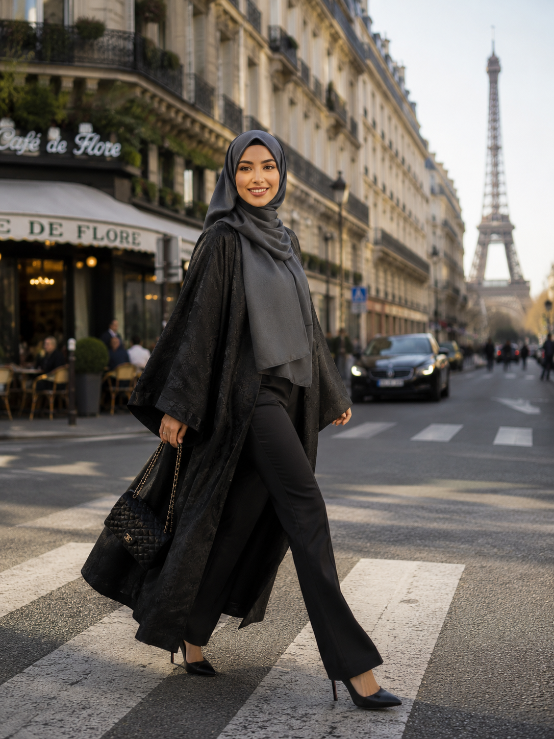 Abaya Veste Noir AVEC SON FOULARD