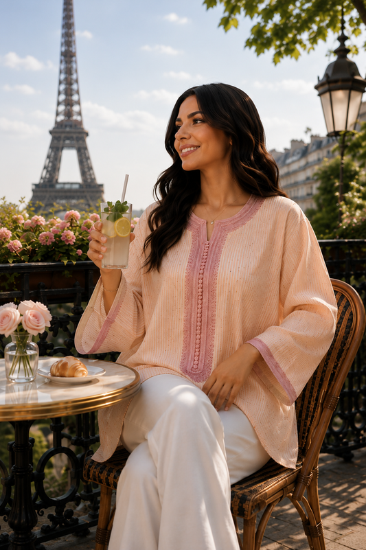 Tunique Lin Rayée Saumon - zeynaya prestige