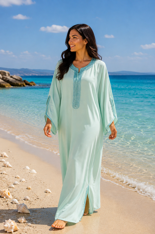 Gandoura Eclat Crêpe Vert Menthe - ZEYNAYA PRESTIGE