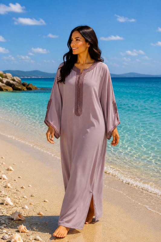 Gandoura Eclat Crêpe Vieux Rose Manches Evasées