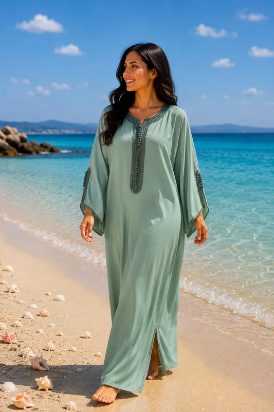 Gandoura Eclat Crêpe Vert Sauge - zeynaya prestige