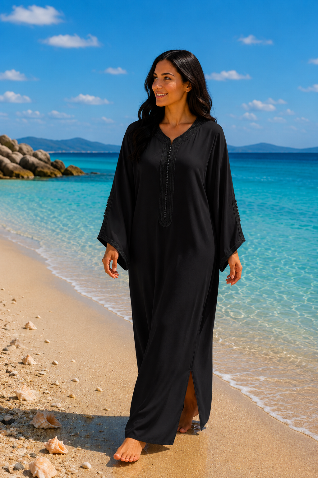 Gandoura Eclat Crêpe Noire - zeynaya prestige