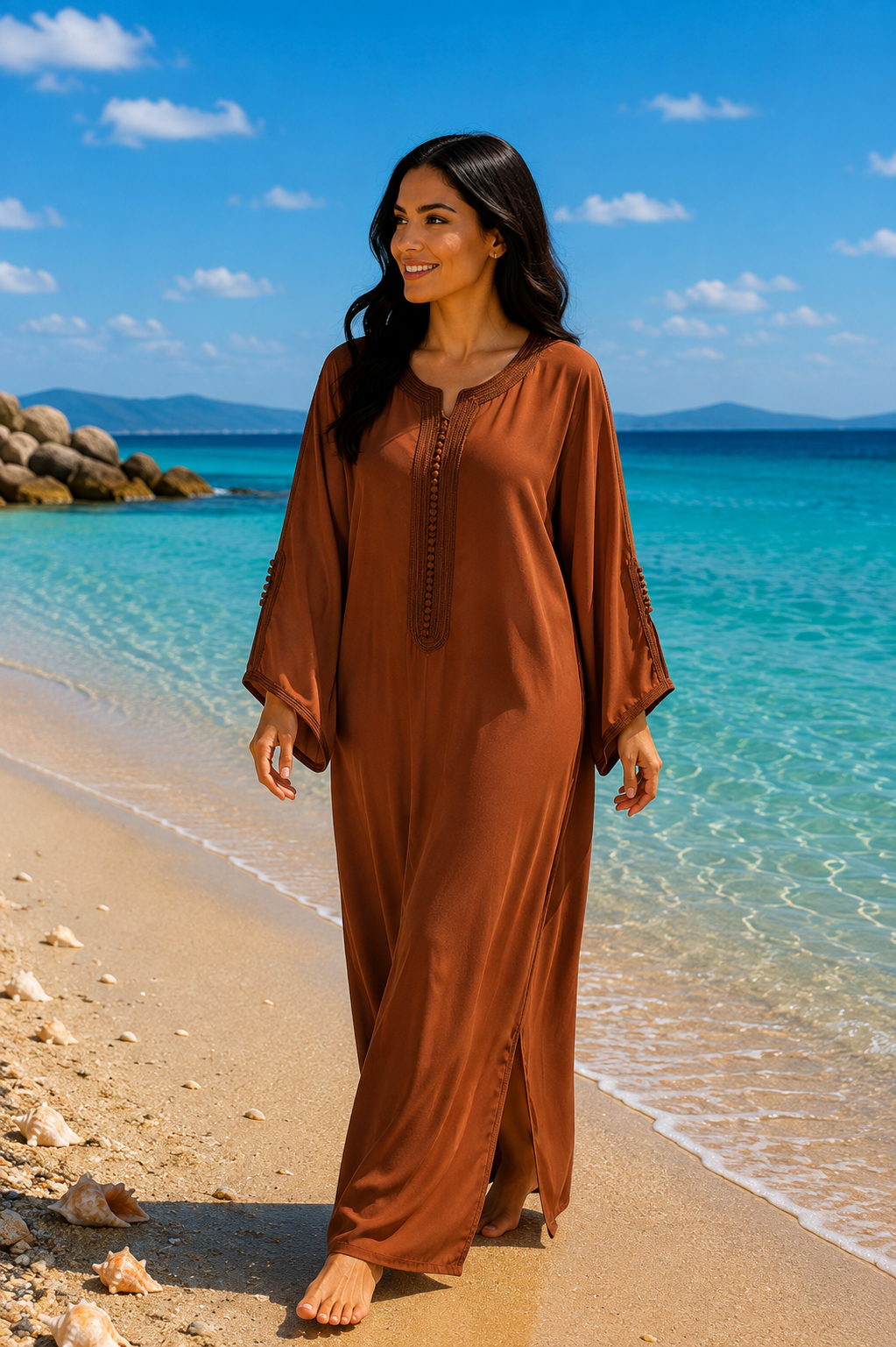 Gandoura Eclat Crêpe Camel - zeynaya prestige