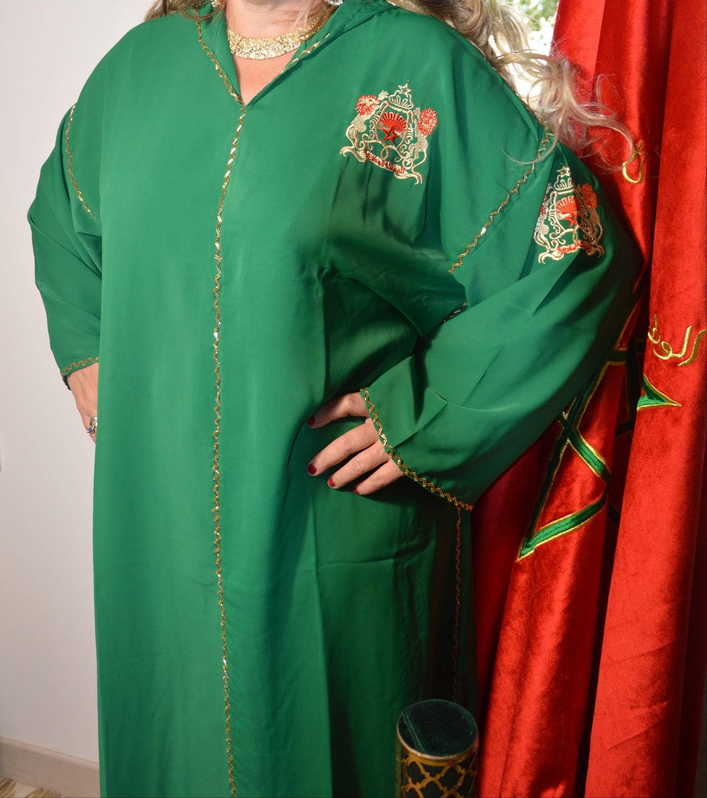 Djellaba Perle Verte - Djellaba Marocaine Luxe Brodée