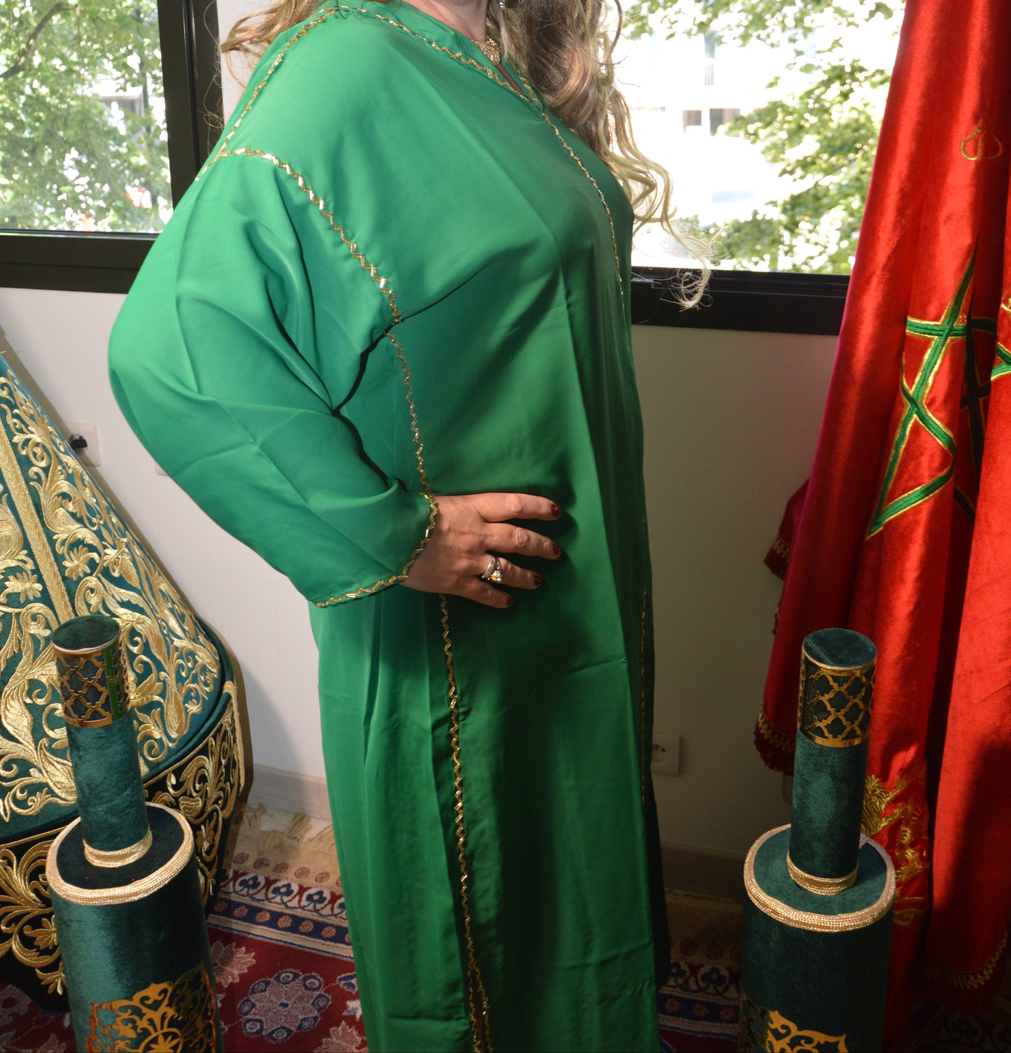 Djellaba Perle Verte - Djellaba Marocaine Luxe Brodée