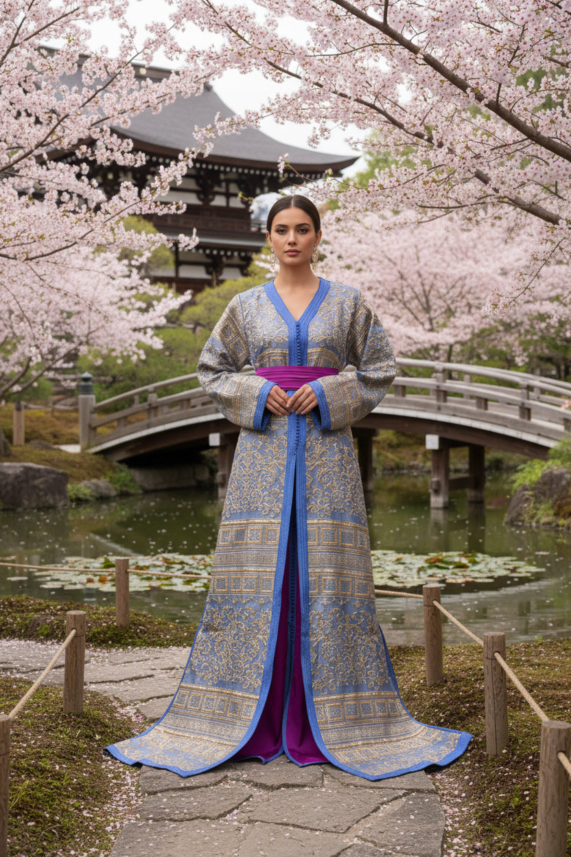 Takchita Brocard Bleu Roi & Fuchsia – ZEYNAYA Prestige