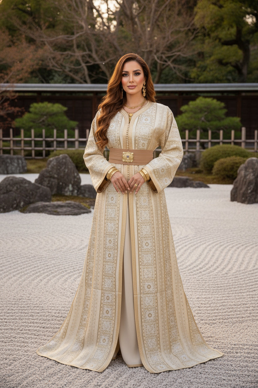 Takchita brocard Dorée beige & or