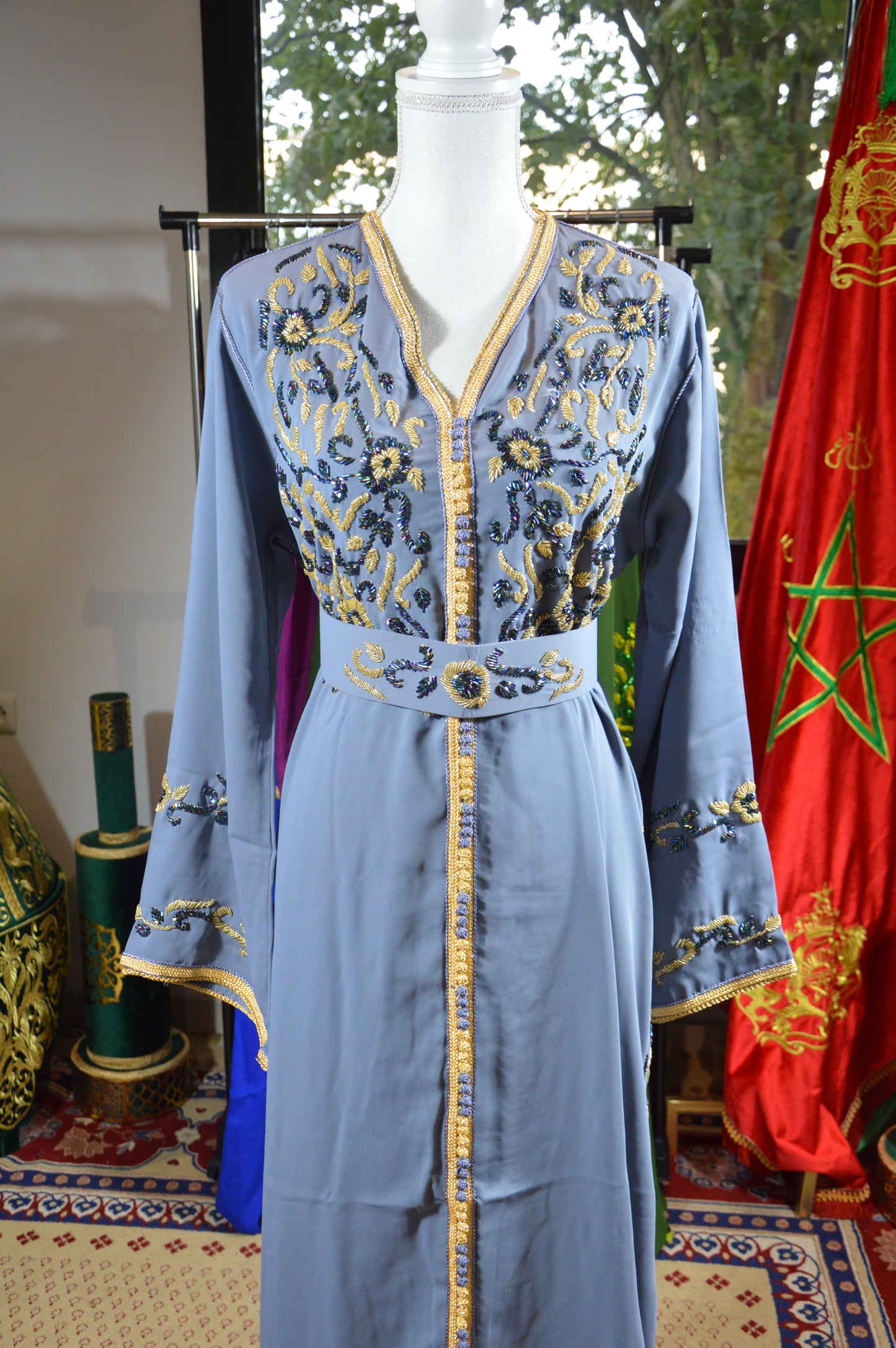 Caftan Gris Perlé Ceinture