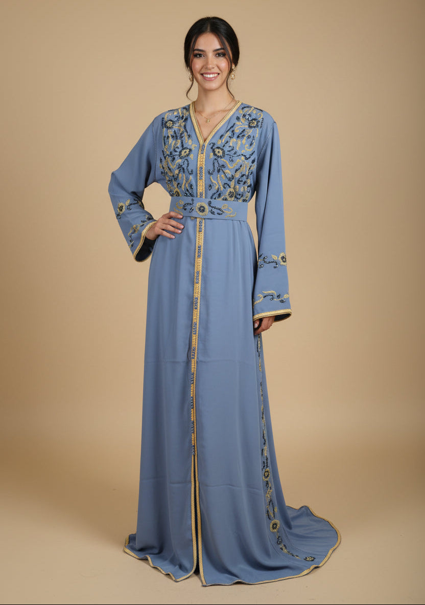 Caftan Gris Perlé Ceinture