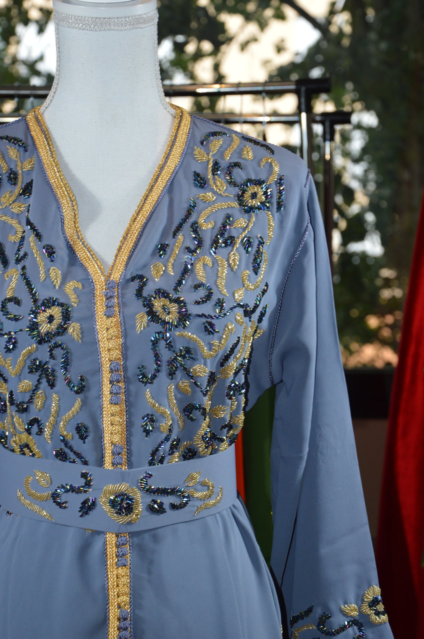 Caftan Gris Perlé Ceinture