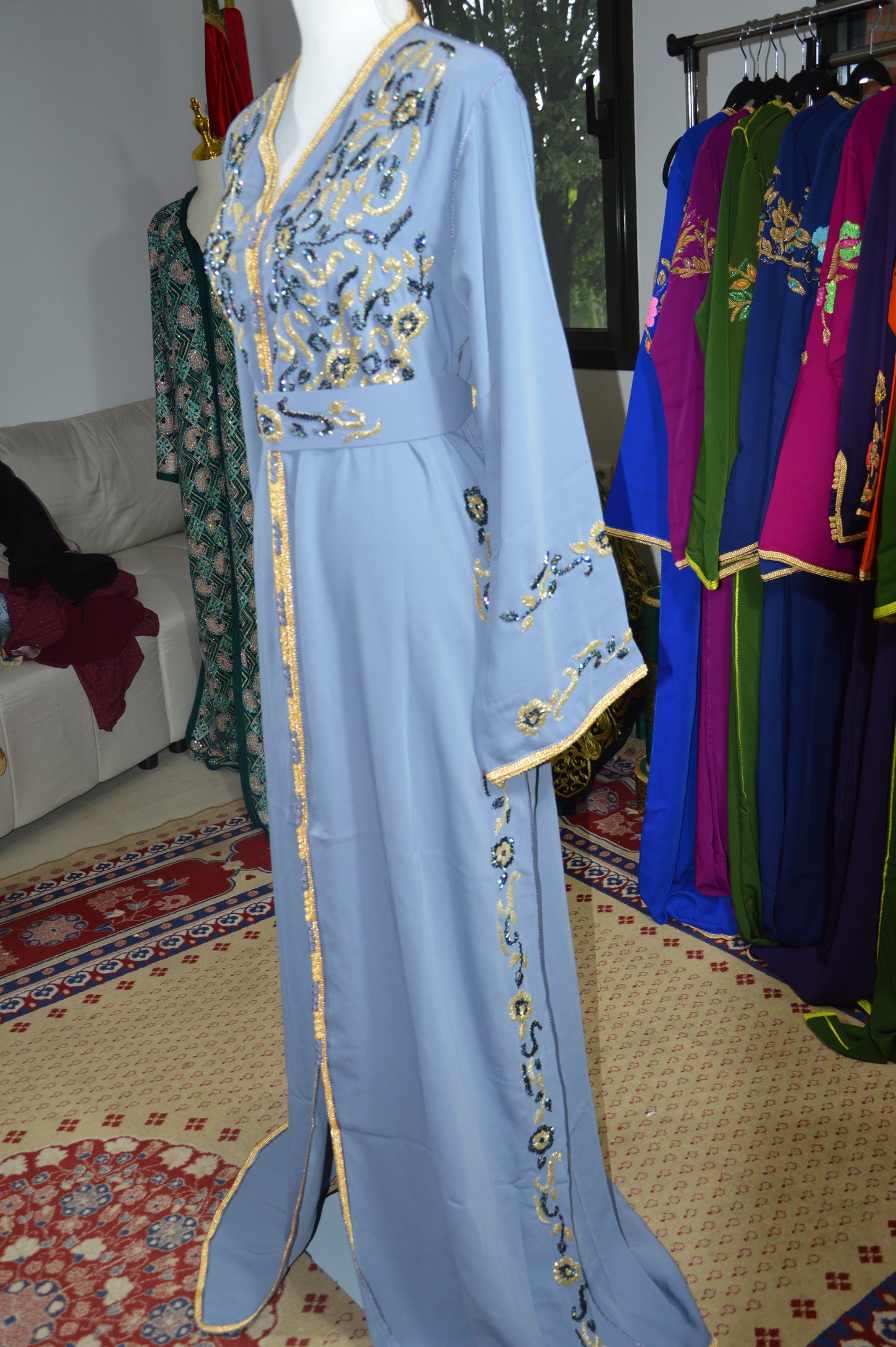 Caftan Gris Perlé Ceinture