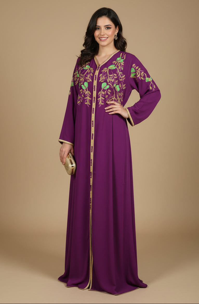 Caftan Violet / fuchsia Artisanal Marocain