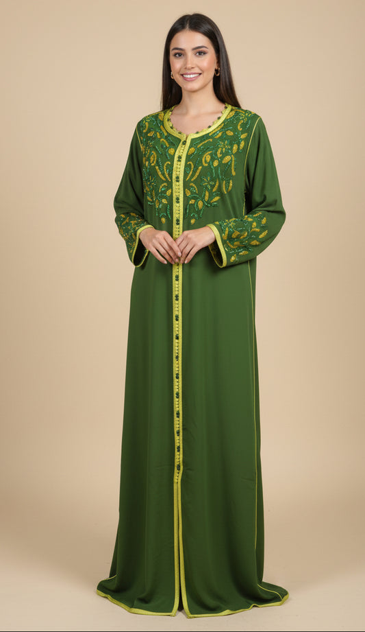 Caftan Vert Kaki Brodé