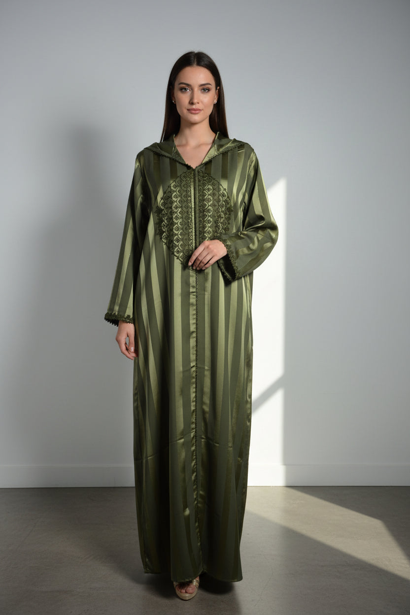 Jellaba Johara Kaki - Djellaba Marocaine de Luxe