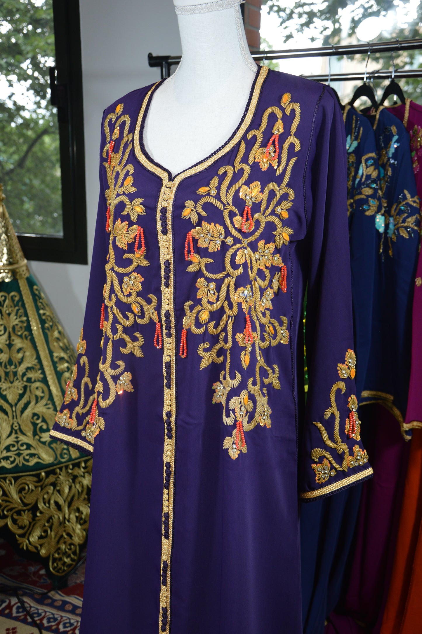 Caftan Violet Artisanal Marocain