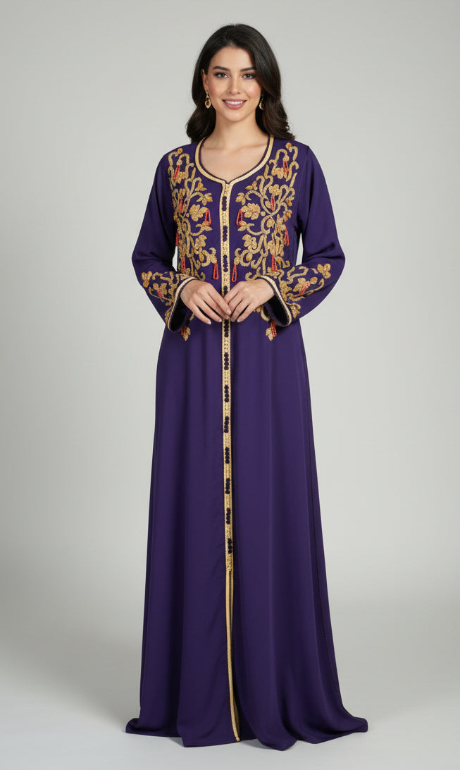 Caftan Violet Artisanal Marocain
