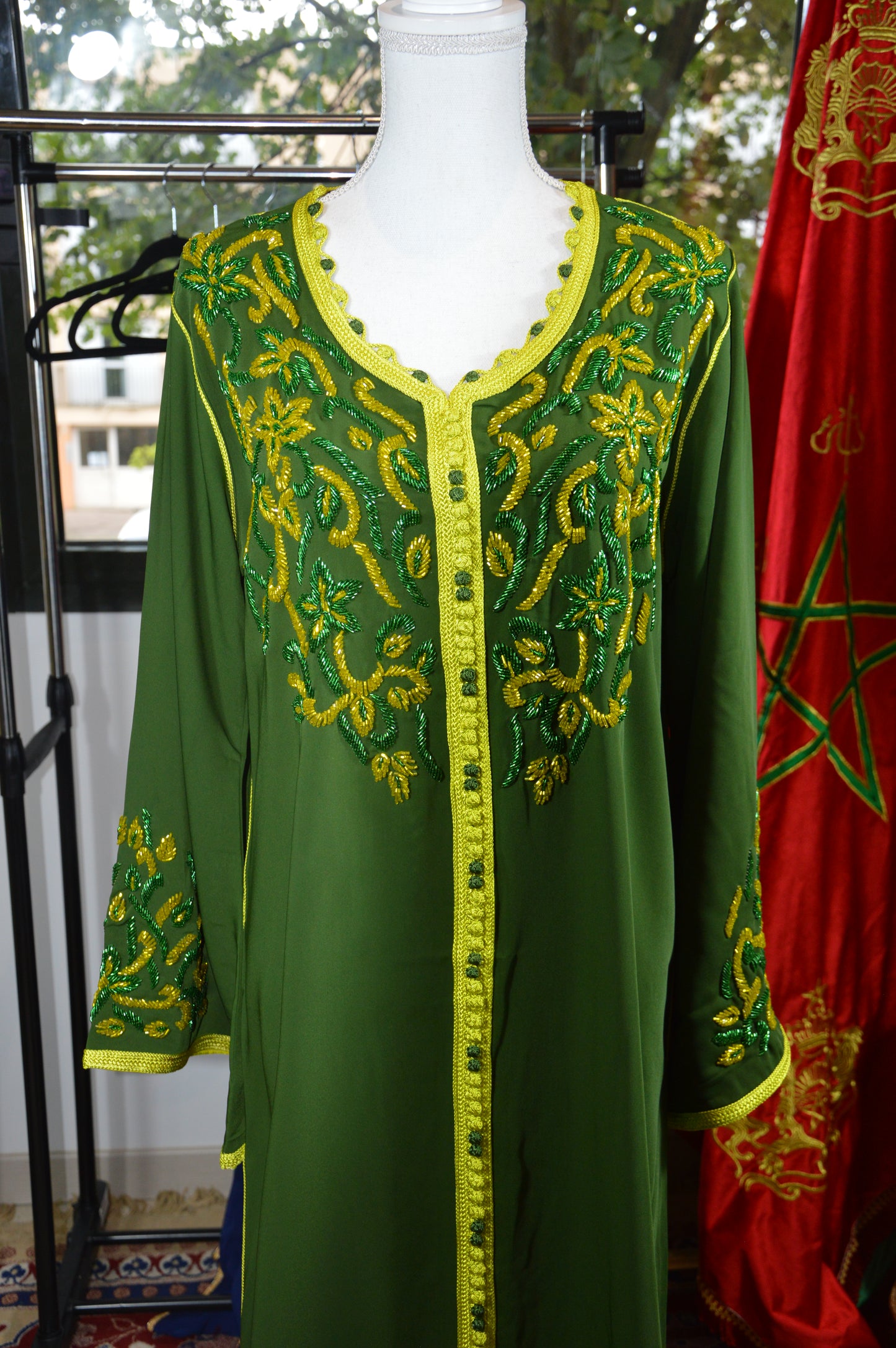 Caftan Vert Kaki Brodé