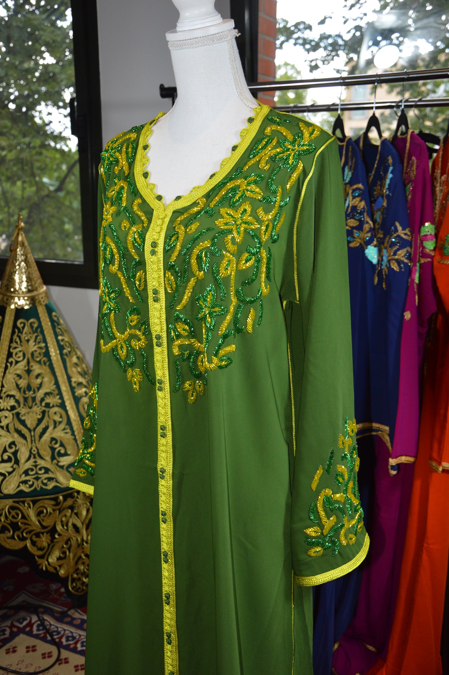 Caftan Vert Kaki Brodé