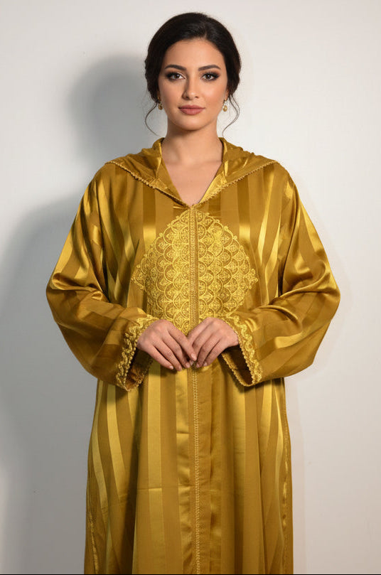 Jellaba Johara Moutarde - Djellaba Marocaine de Luxe