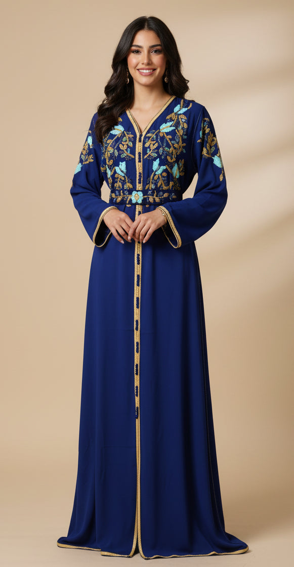 Caftan Bleu Marine Floral