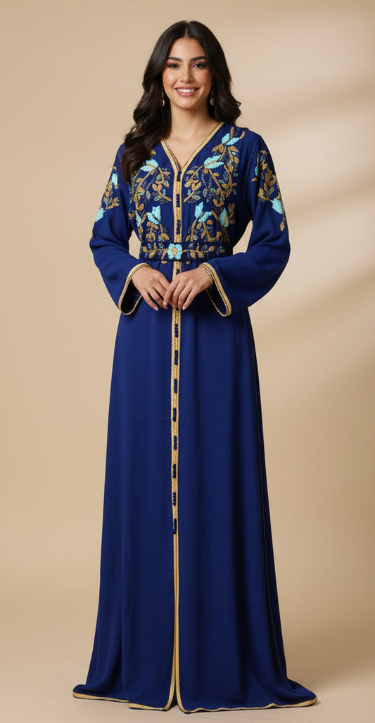 Caftan Bleu Marine Floral