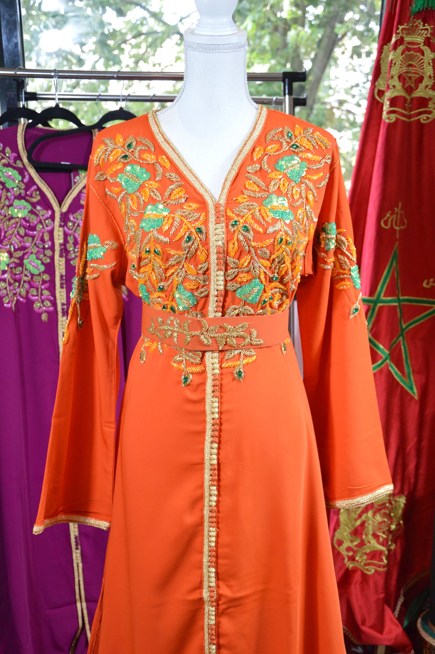 Caftan Orange corail brodé