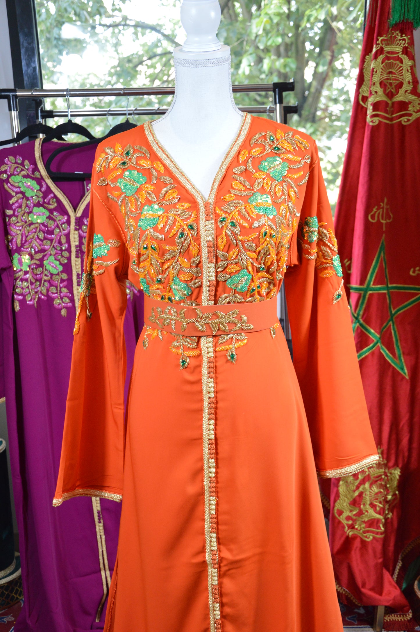 Caftan Orange corail brodé