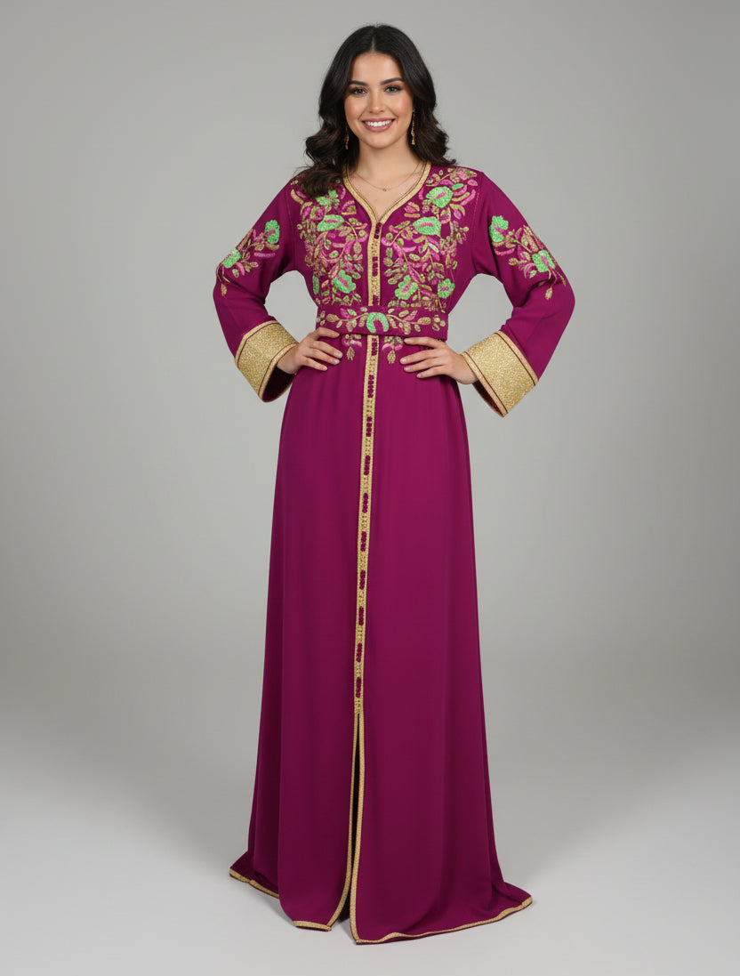 Caftan Fuchsia Artisanal Marocain