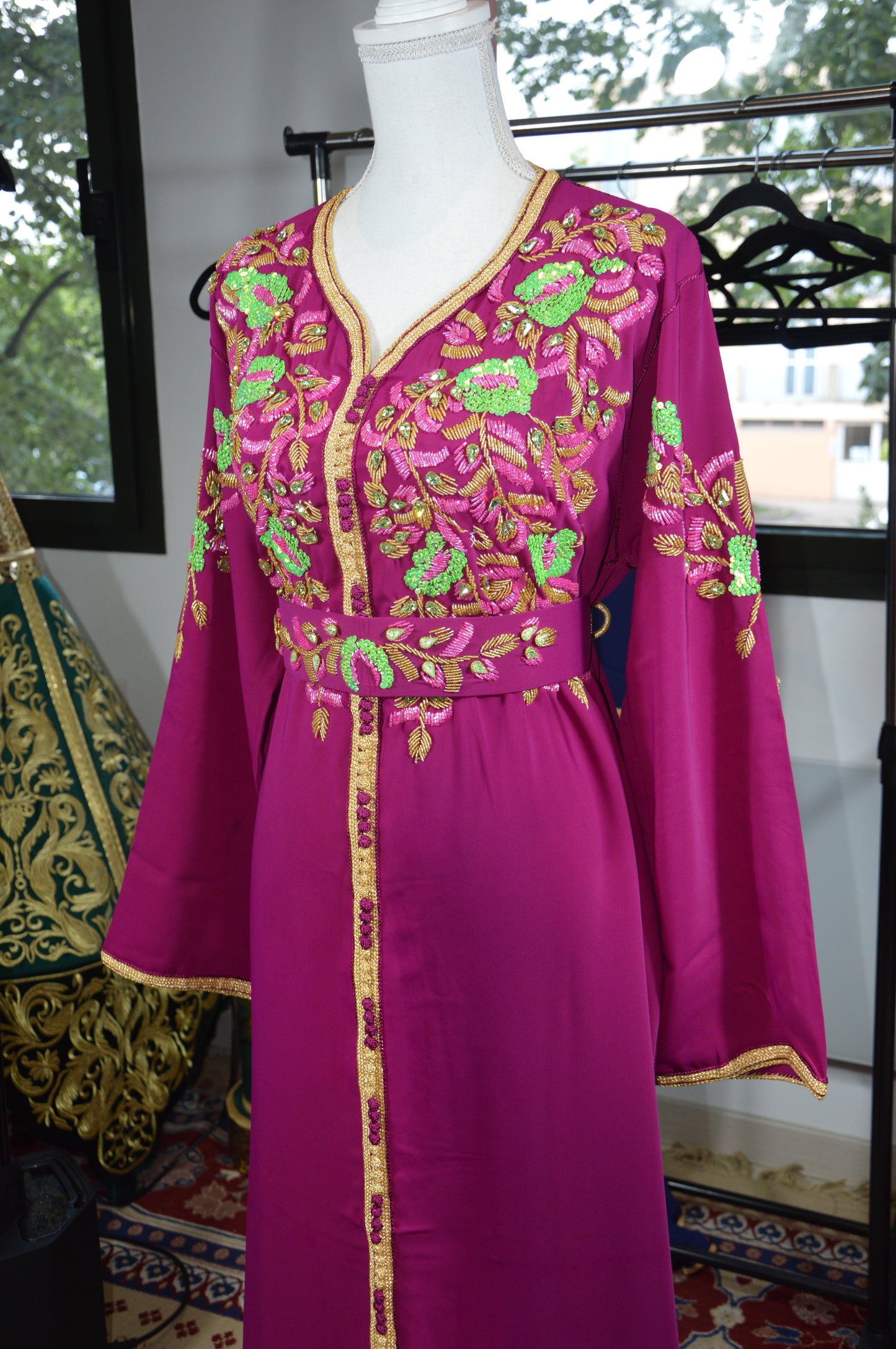 Caftan Fuchsia Artisanal Marocain