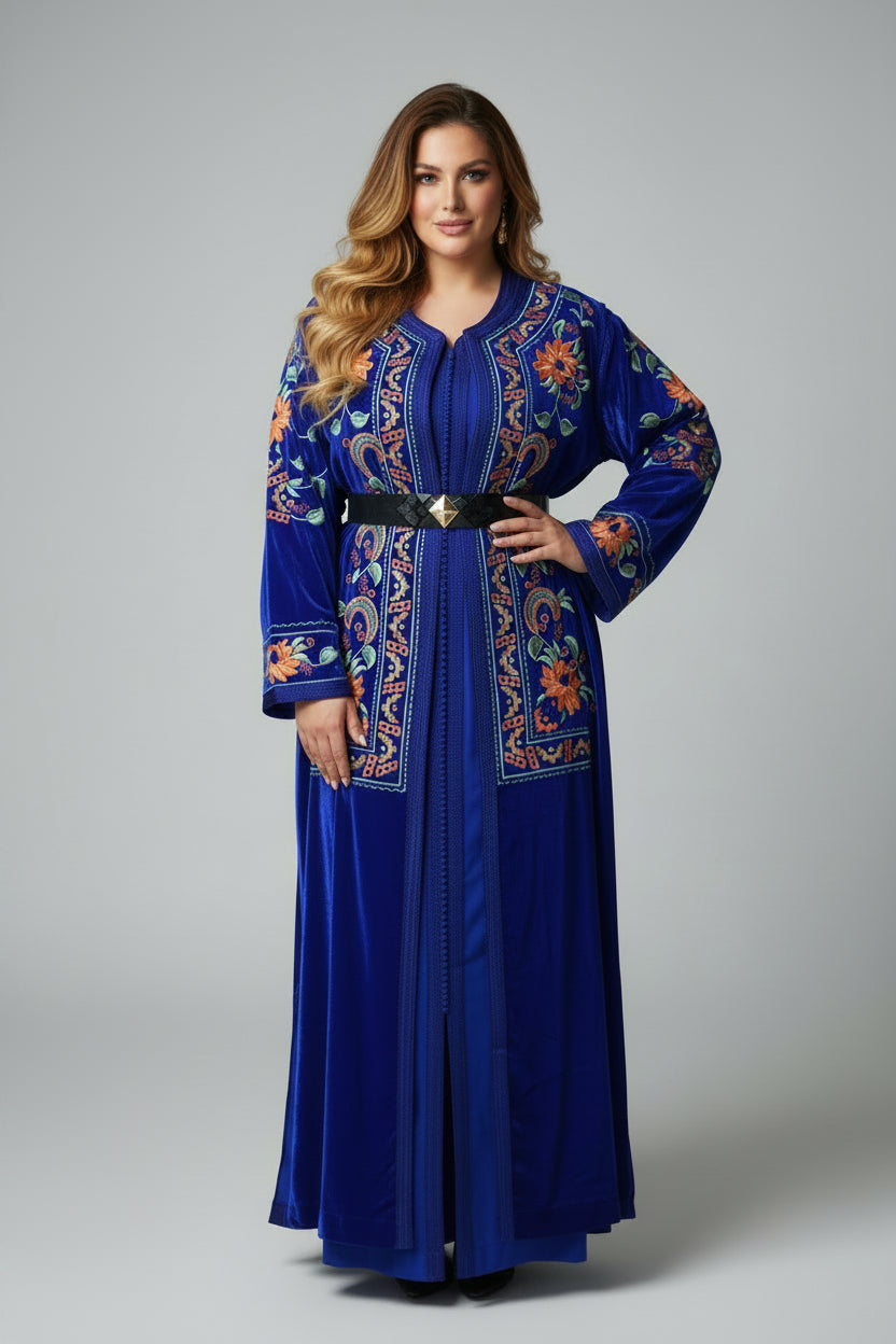 Caftan Brodé Bleu Roi Curvy